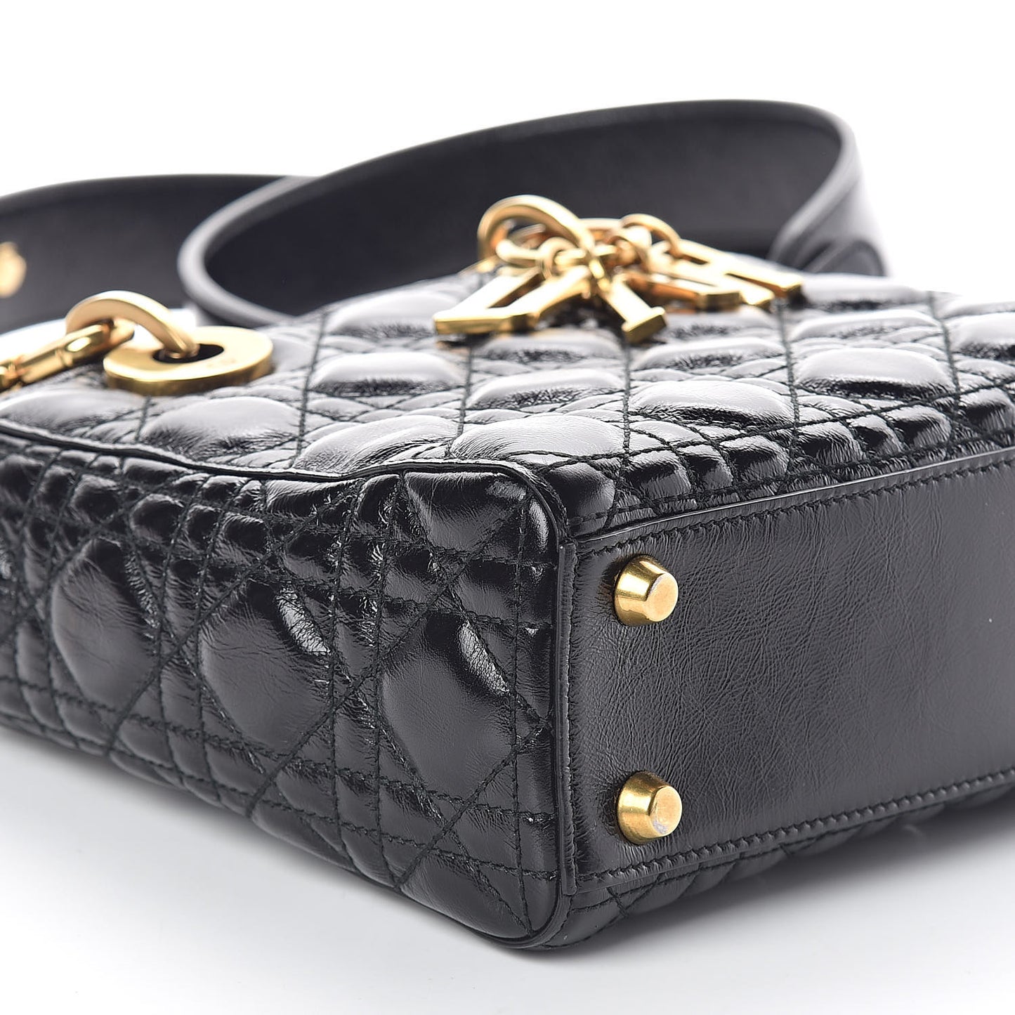 Crinkled Patent Cannage Small Lucky Badges My Lady Dior Black