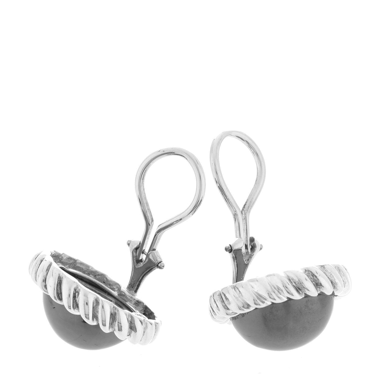 Sterling Silver Hematite Round Clip Earrings