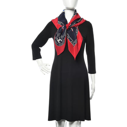 Chanel Silk Flags Square Scarf Red Black 2 of 3