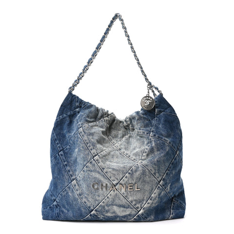 Denim Quilted Chanel 22 Blue