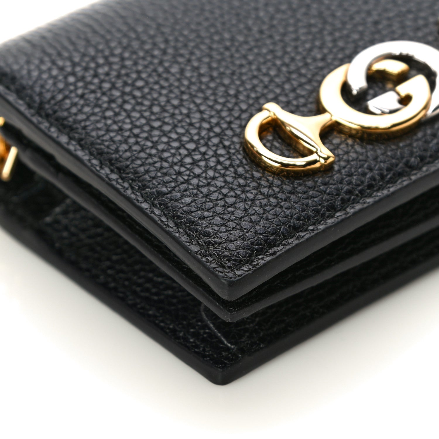 Gucci Grainy Calfskin Zumi Chain Card Case Wallet Black 8 of 10