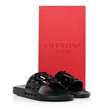 Valentino Garavani Patent Rubber Mens Rockstud VLogo Slide Sandals 41 Black 7 of 7