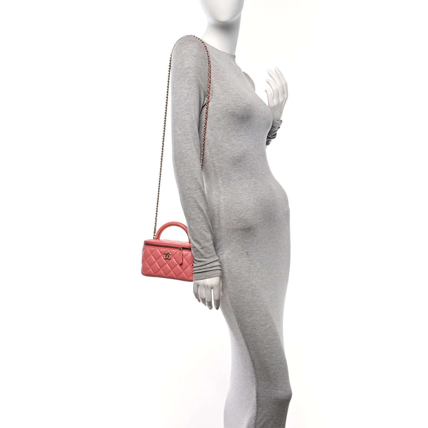 Chanel Lambskin Quilted Small Charming Top Handle Vanity Case With Chain Pink 3 of 11