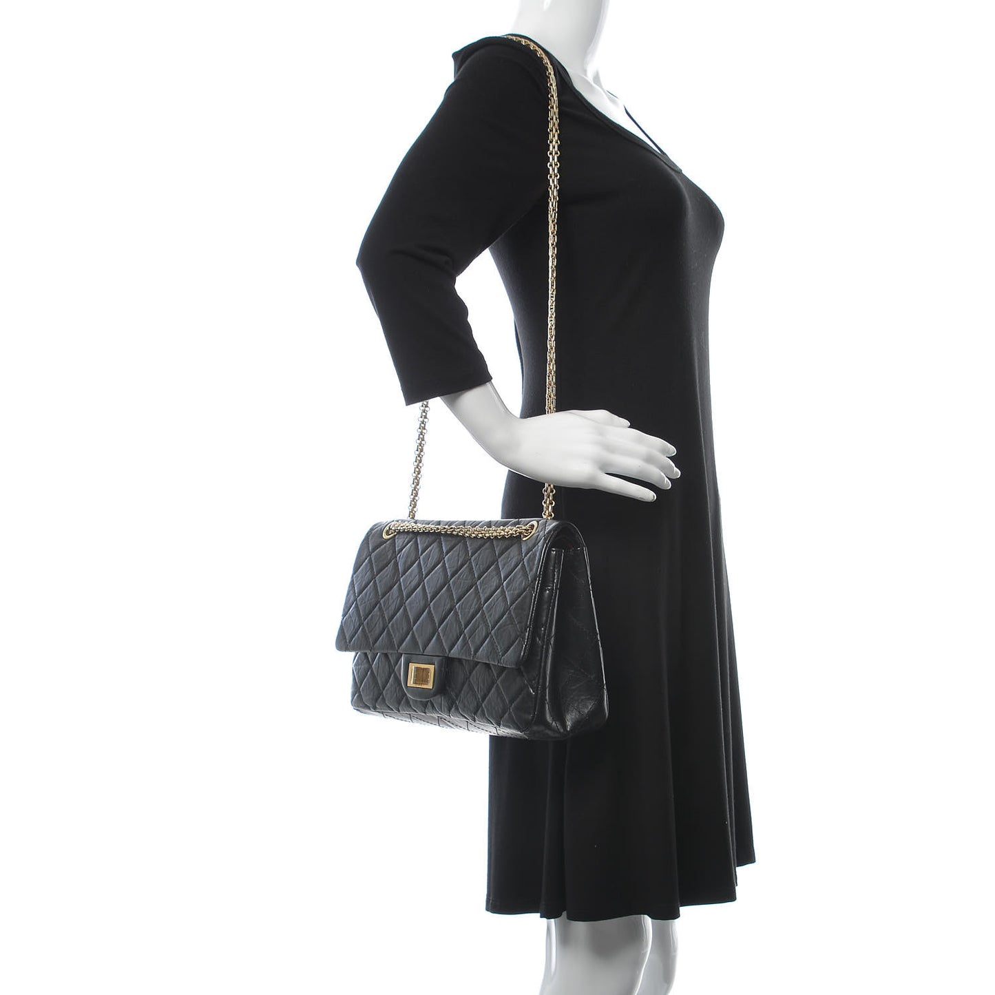 Aged Calfskin Quilted 2.55 Reissue 227 Flap Black