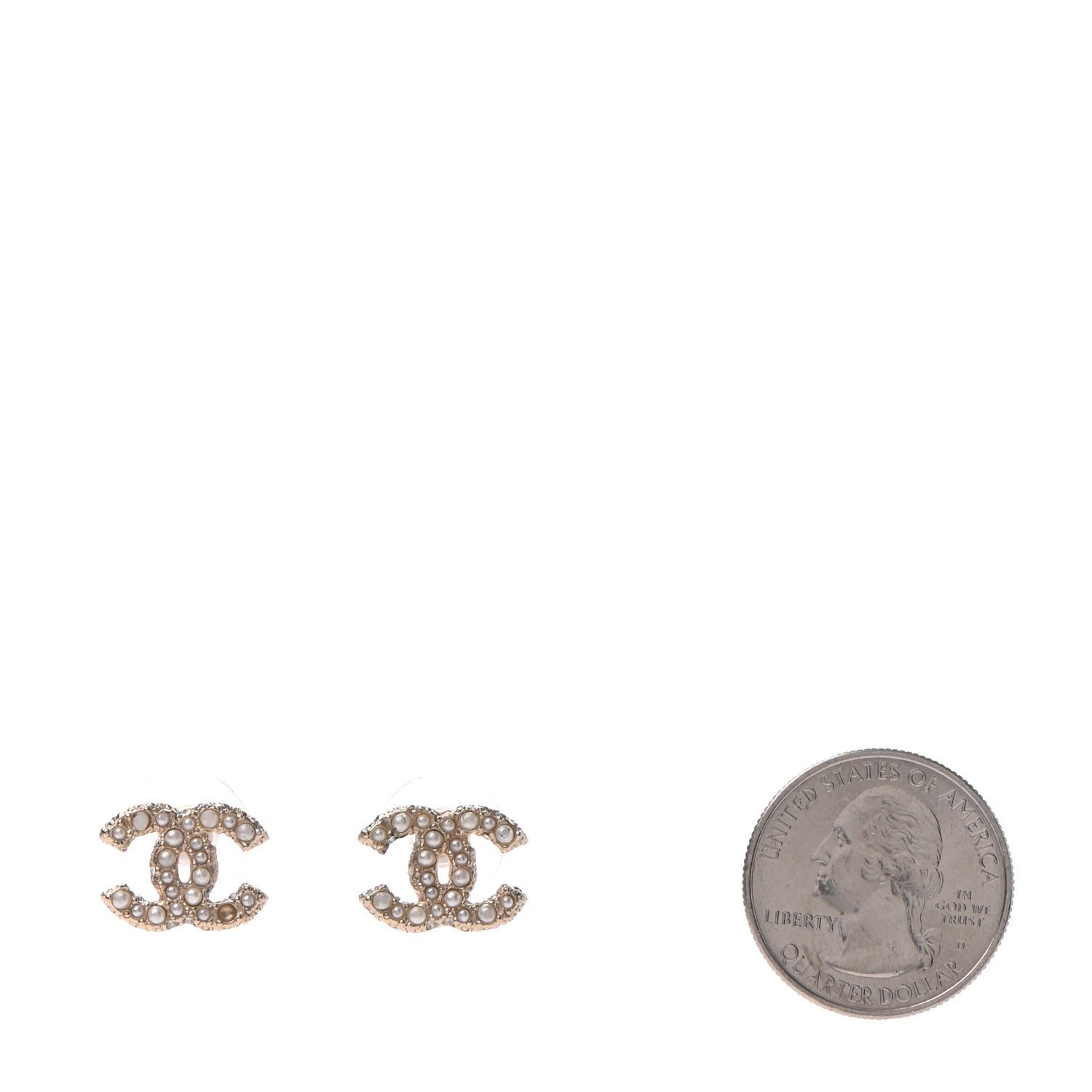 Chanel Pearl Crystal CC Earrings Light Gold 2 of 4