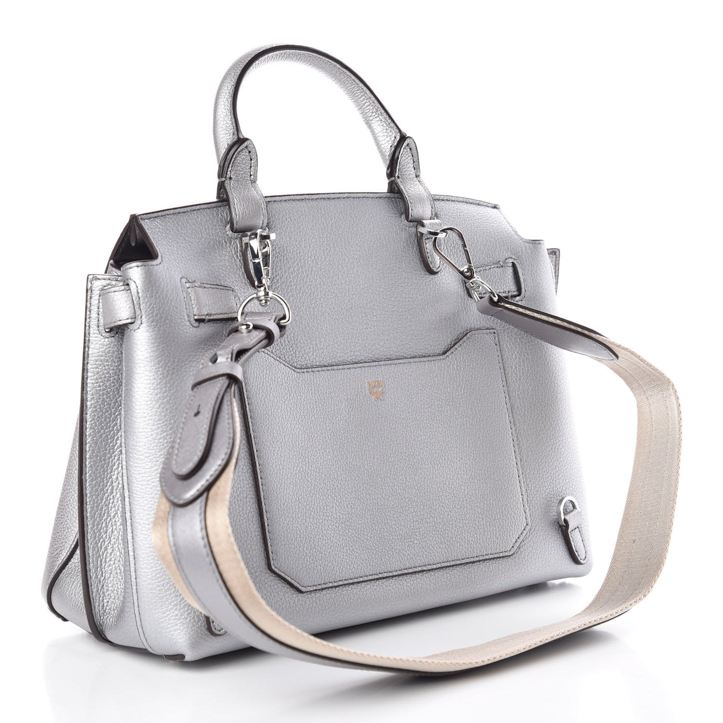 Metallic Pebbled Calfskin Medium Milla Backpack Silver