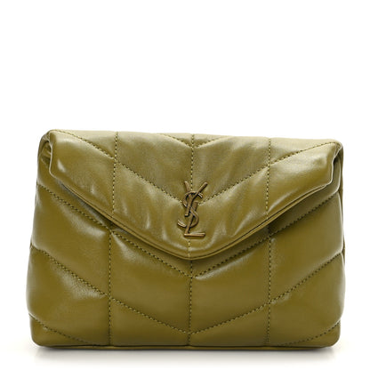 Saint Laurent Lambskin Monogram Loulou Puffer Pouch Clutch Olive 1 of 12