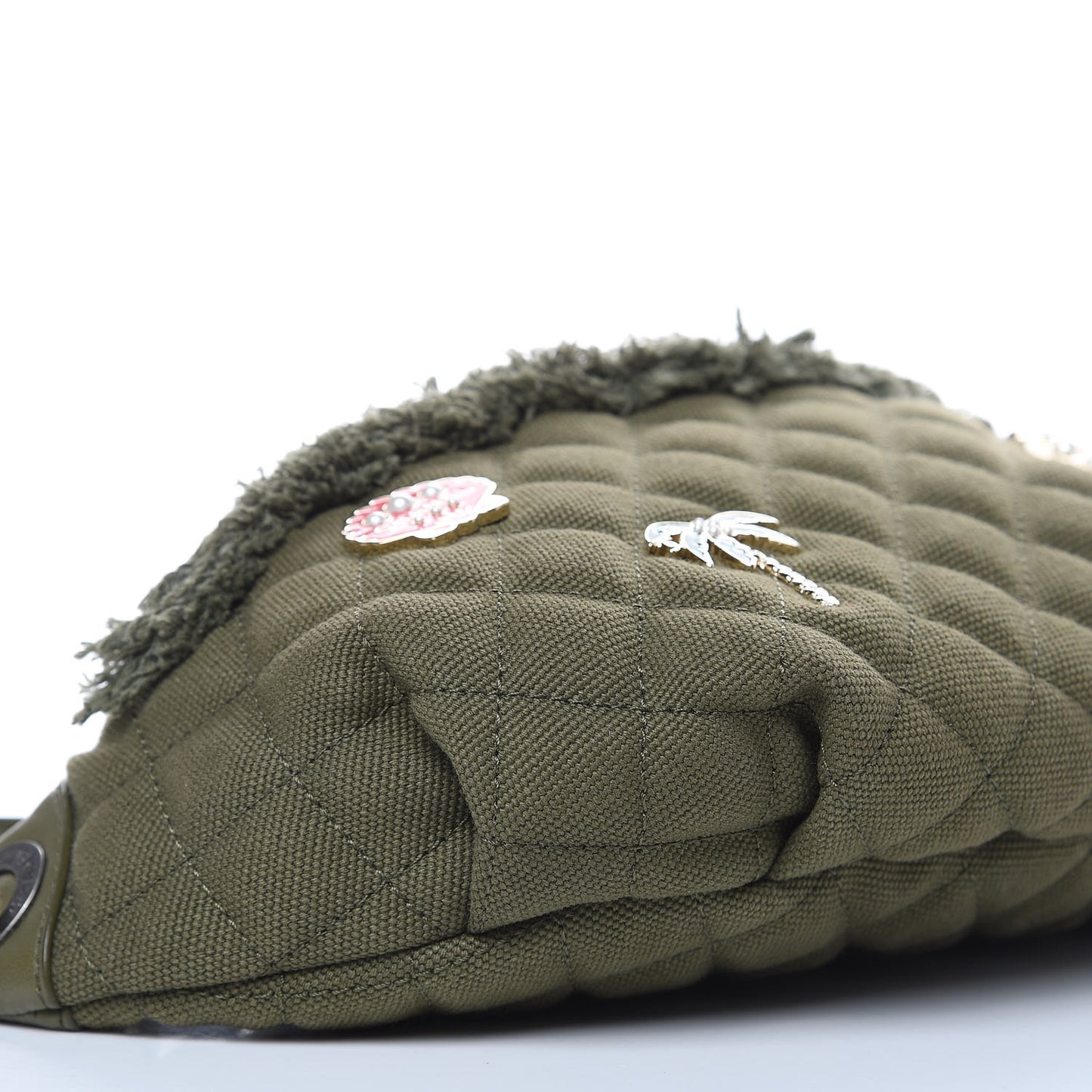 Canvas Lambskin Quilted Coco Cuba Charms Waist Bag Khaki