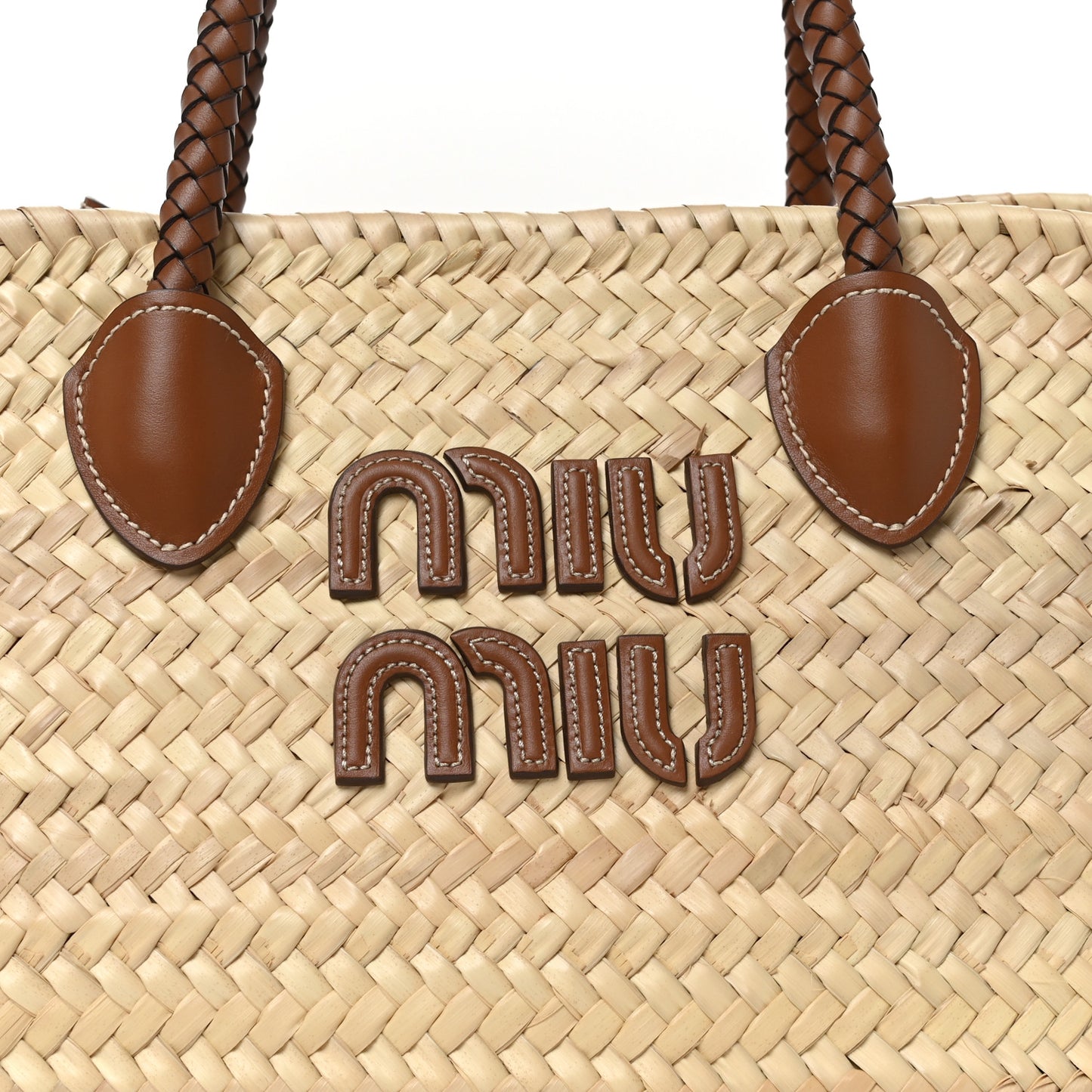 Raffia Braided Handle Tote Beige Cognac