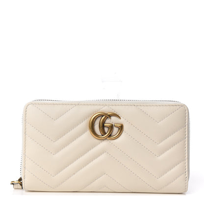Gucci Calfskin Matelasse GG Marmont Zip Around Wallet White 1 of 9