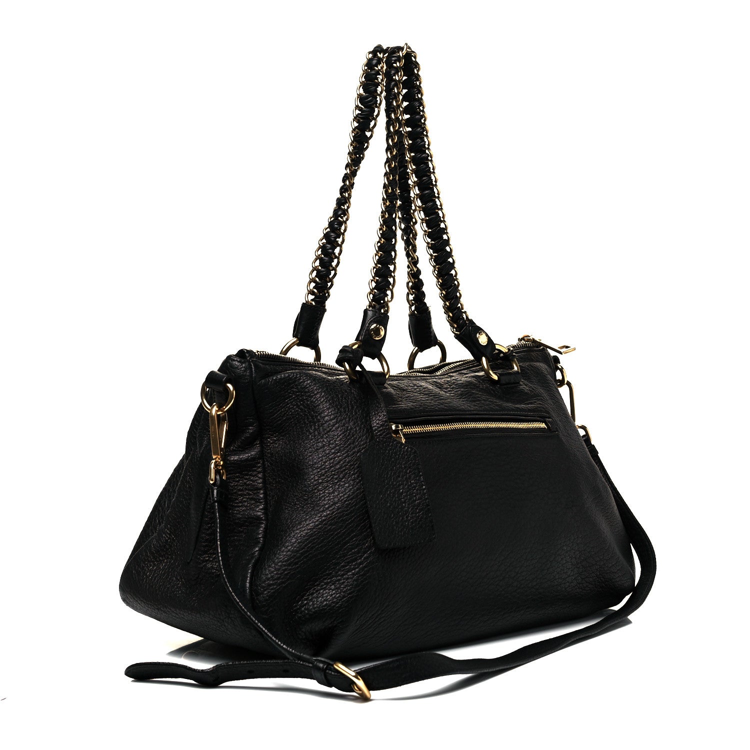 Prada Cervo Deerskin Chain Shoulder Bag Black 2 of 7