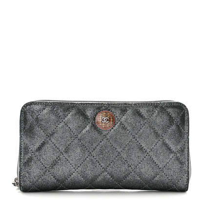 Chanel Iridescent Calfskin Quilted Tartan Button Zip Around Wallet Grey 1 of 7