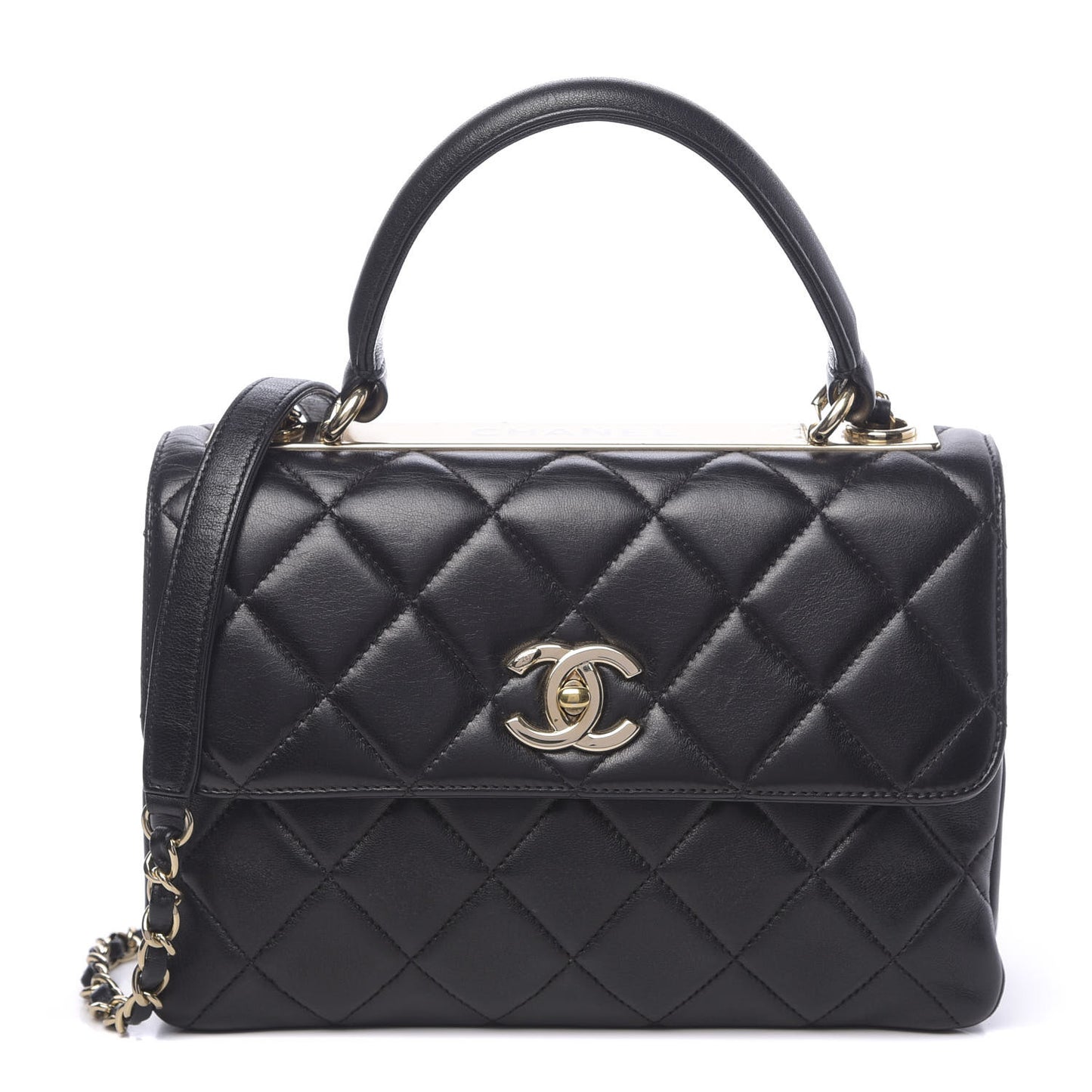 Lambskin Quilted Small Trendy CC Dual Handle Flap Bag Black