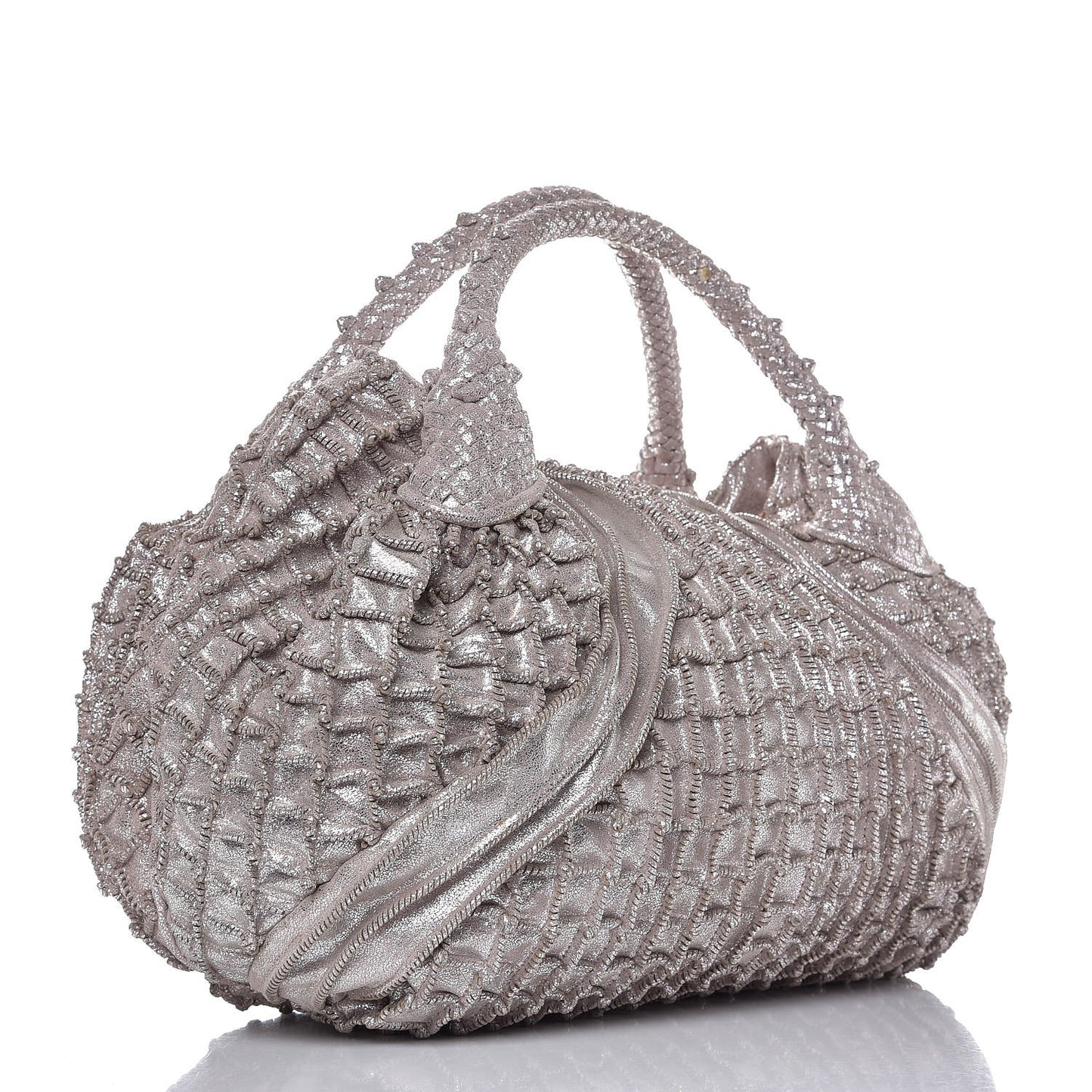 Metallic Boar Suede Fringed Spy Silver