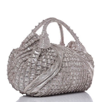 Fendi Metallic Boar Suede Fringed Spy Silver 3 of 9