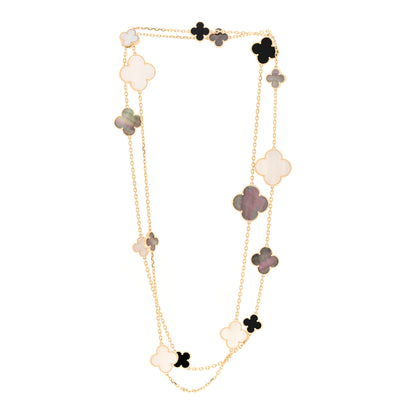 Van Cleef & Arpels 18K Yellow Gold Onyx Mother of Pearl 16 Motifs Magic Alhambra Necklace 3 of 5
