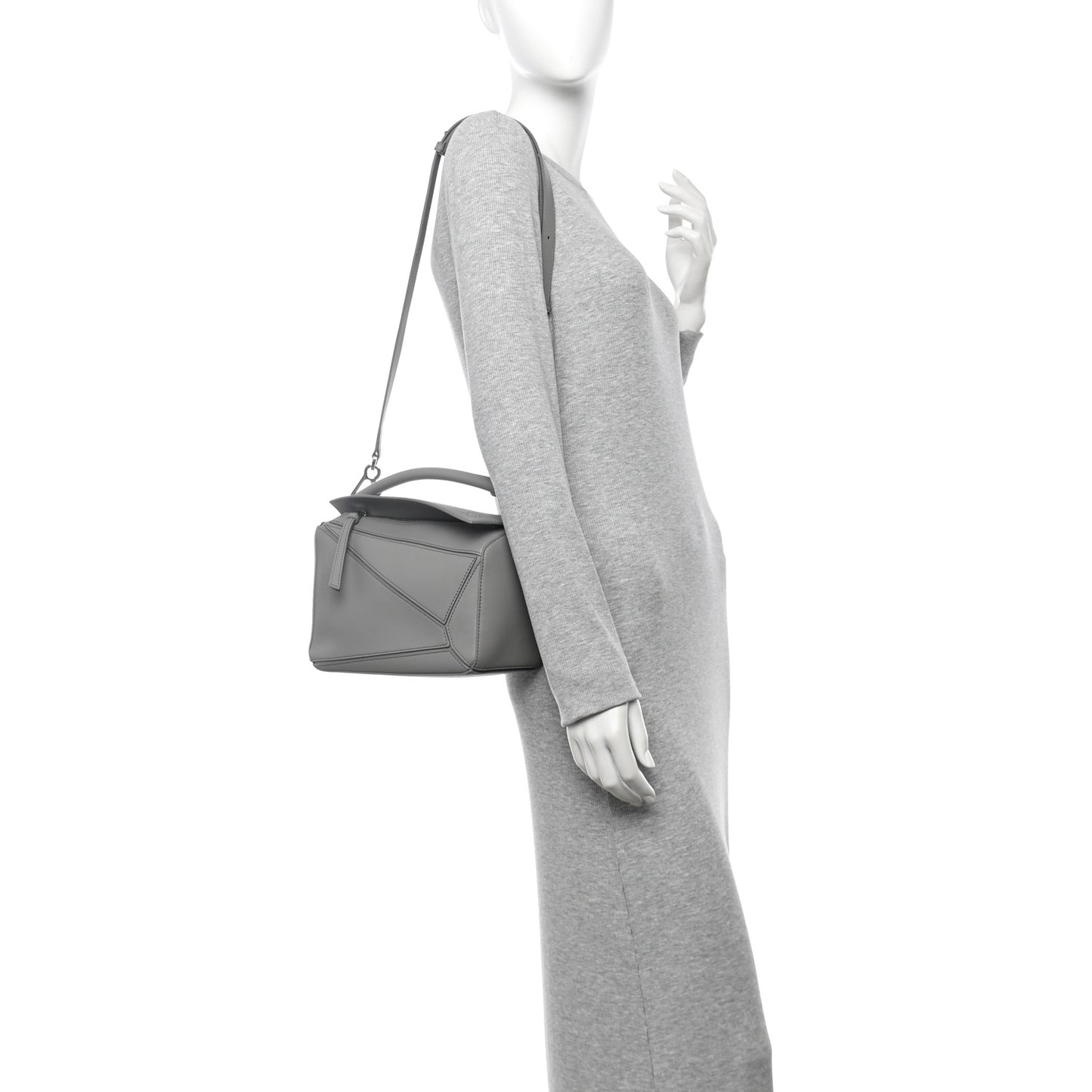 Soft Grained Calfskin Small Puzzle Edge Bag Pearl Grey