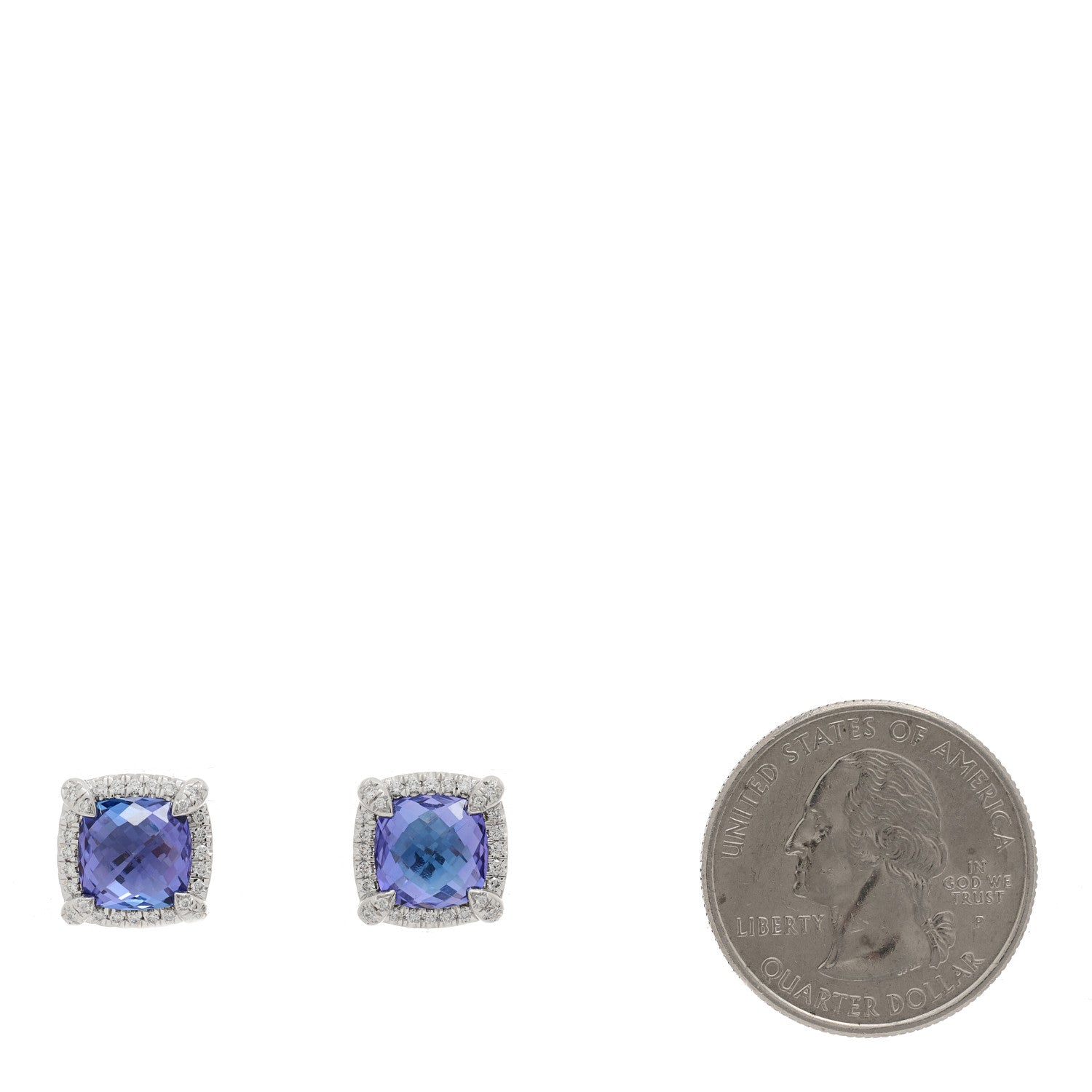 David Yurman 18K White Gold Diamond Tanzanite 9mm Chatelaine Bezel Stud Earrings 2 of 4