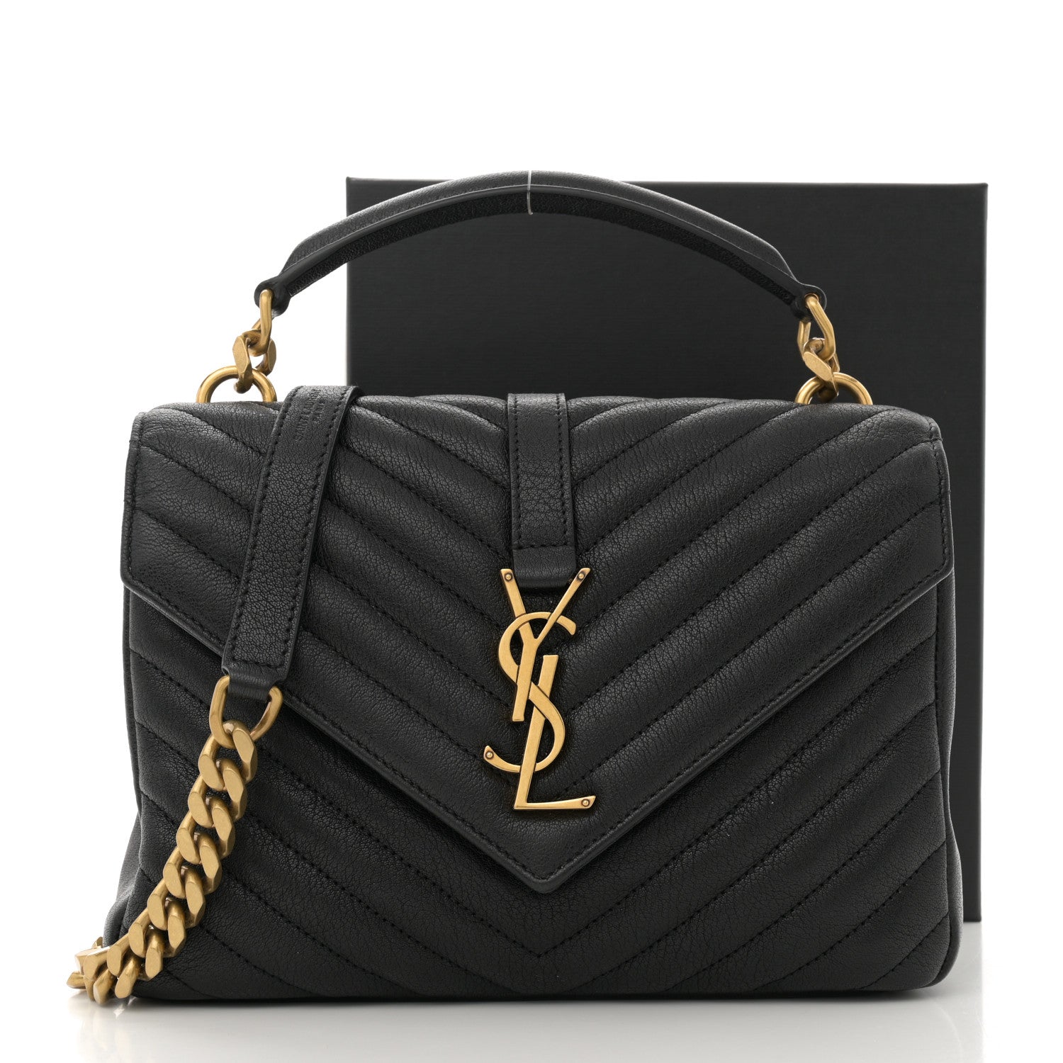 Saint Laurent Sheepskin Matelasse Chevron Monogram Medium College Bag Black 14 of 14