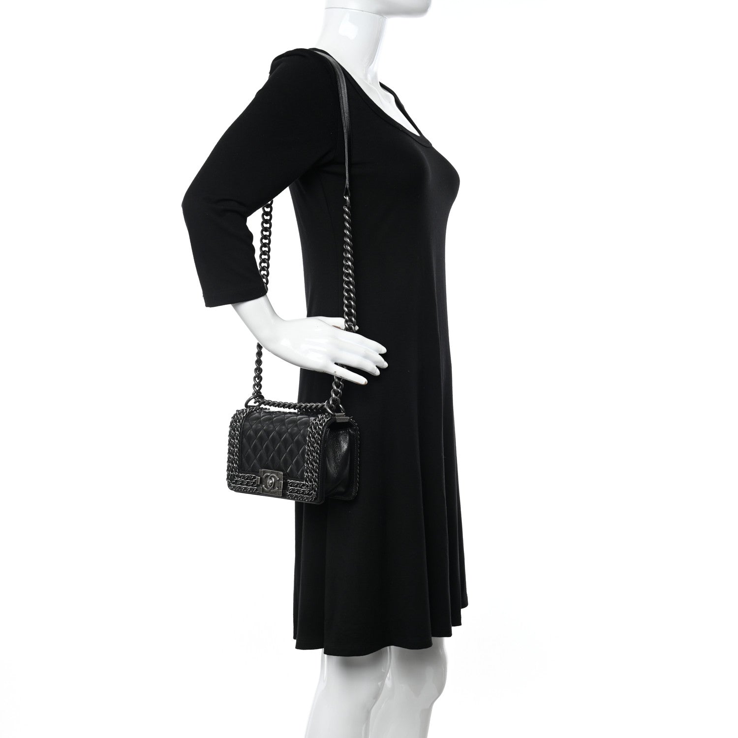 Chanel Glazed Calfskin Quilted Small Boy Chained Flap Black 2 of 10
