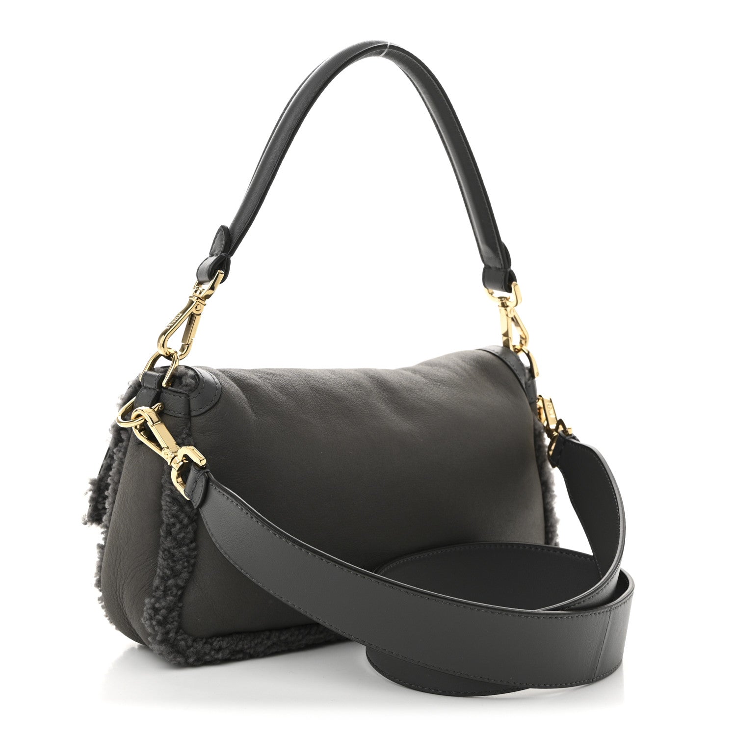 Fendi Lambskin Shearling Baguette Anthracite 3 of 11