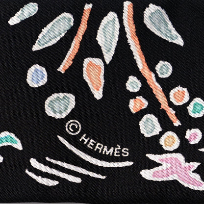 Hermes Silk Isola Di Primavera Twilly Black Vert Rose 3 of 4
