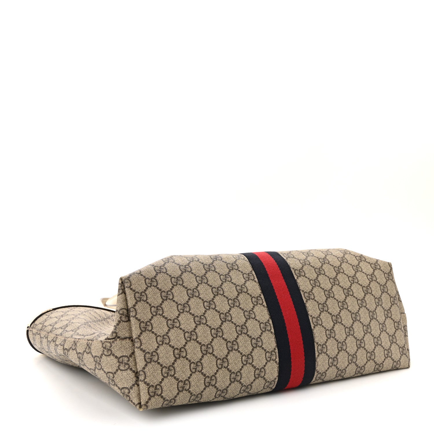 Gucci GG Supreme Monogram Textured Dollar Calfskin Web Medium Ophidia Shopping Tote Beige Ebony Mystic White 4 of 10