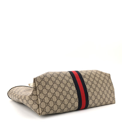 Gucci GG Supreme Monogram Textured Dollar Calfskin Web Medium Ophidia Shopping Tote Beige Ebony Mystic White 4 of 10