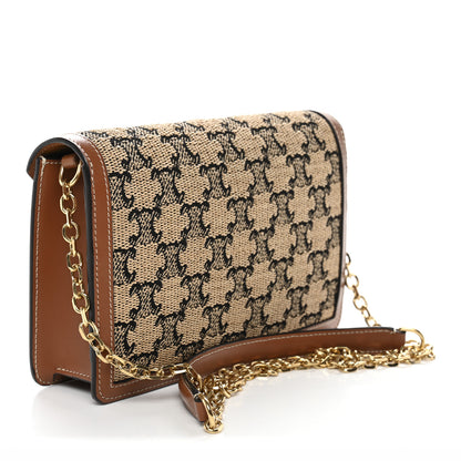 Celine Raffia Jacquard Calfskin Triomphe Wallet on Chain Natural Tan 3 of 10