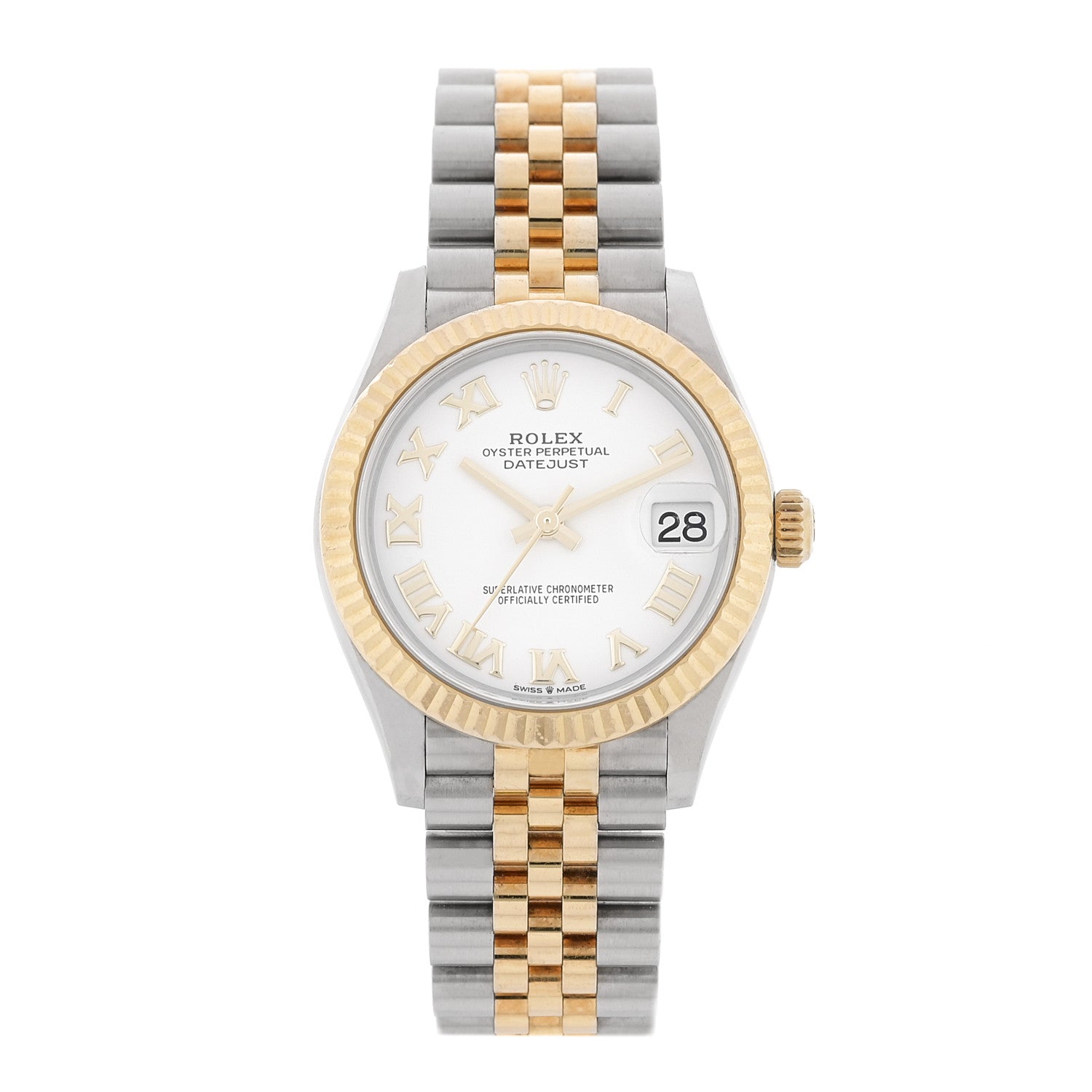 Rolex Stainless Steel 18K Yellow Gold 31mm Oyster Perpetual Datejust Watch White Roman 278273 1 of 5