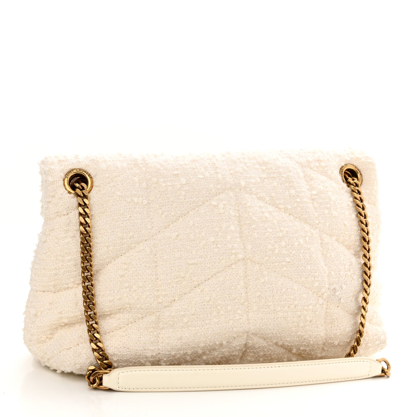 Boucle Tweed Quilted Small Loulou Puffer Monogram Chain Satchel Crema Soft
