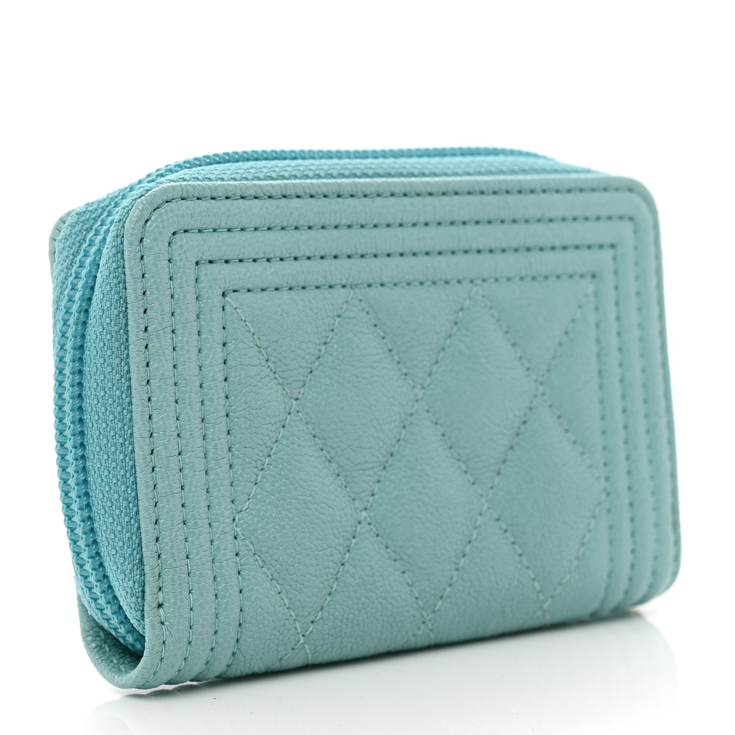 Caviar Quilted Boy Zip Around Coin Purse Wallet Turquoise