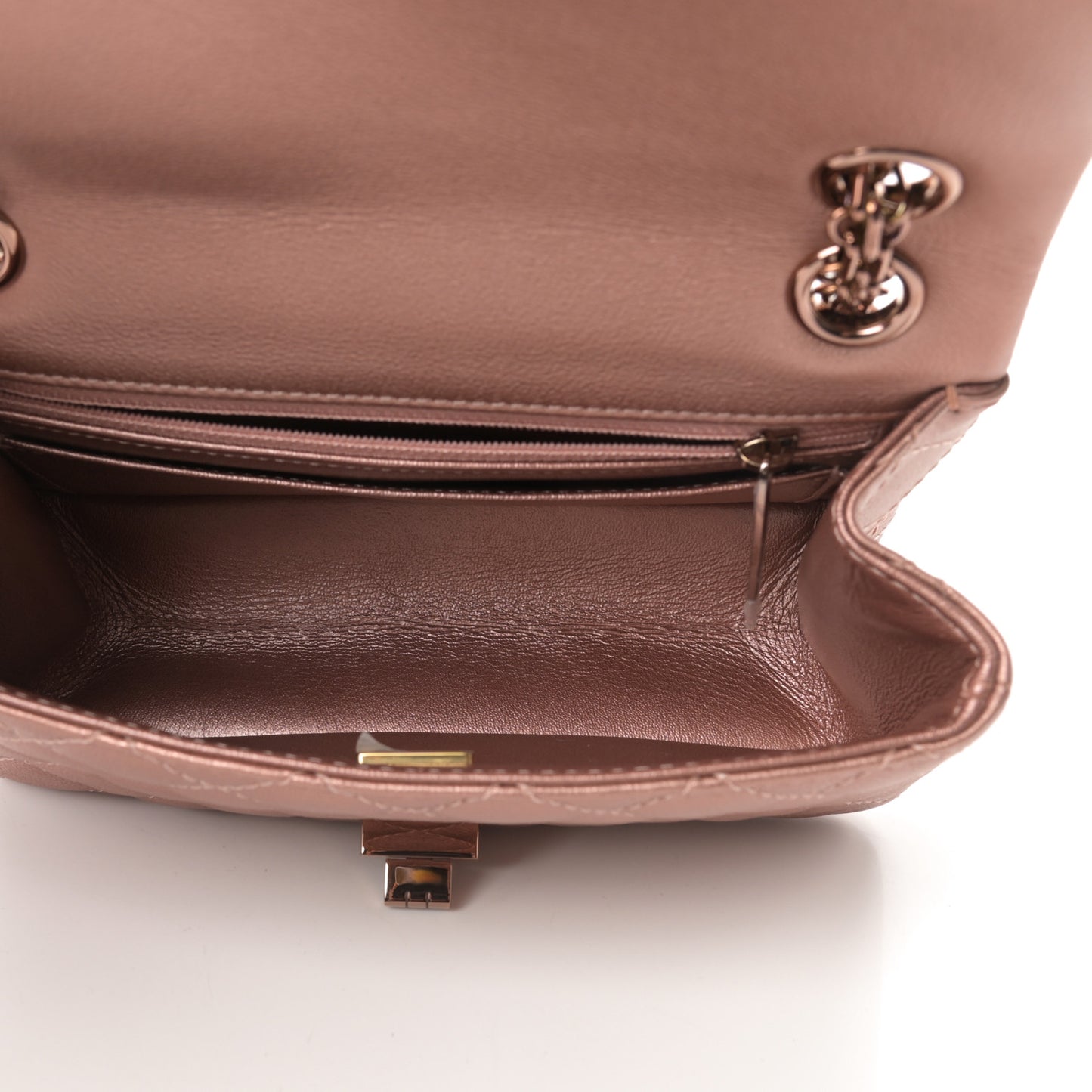 Metallic Grained Calfskin Quilted 2.55 Reissue Mini Flap Copper Pink