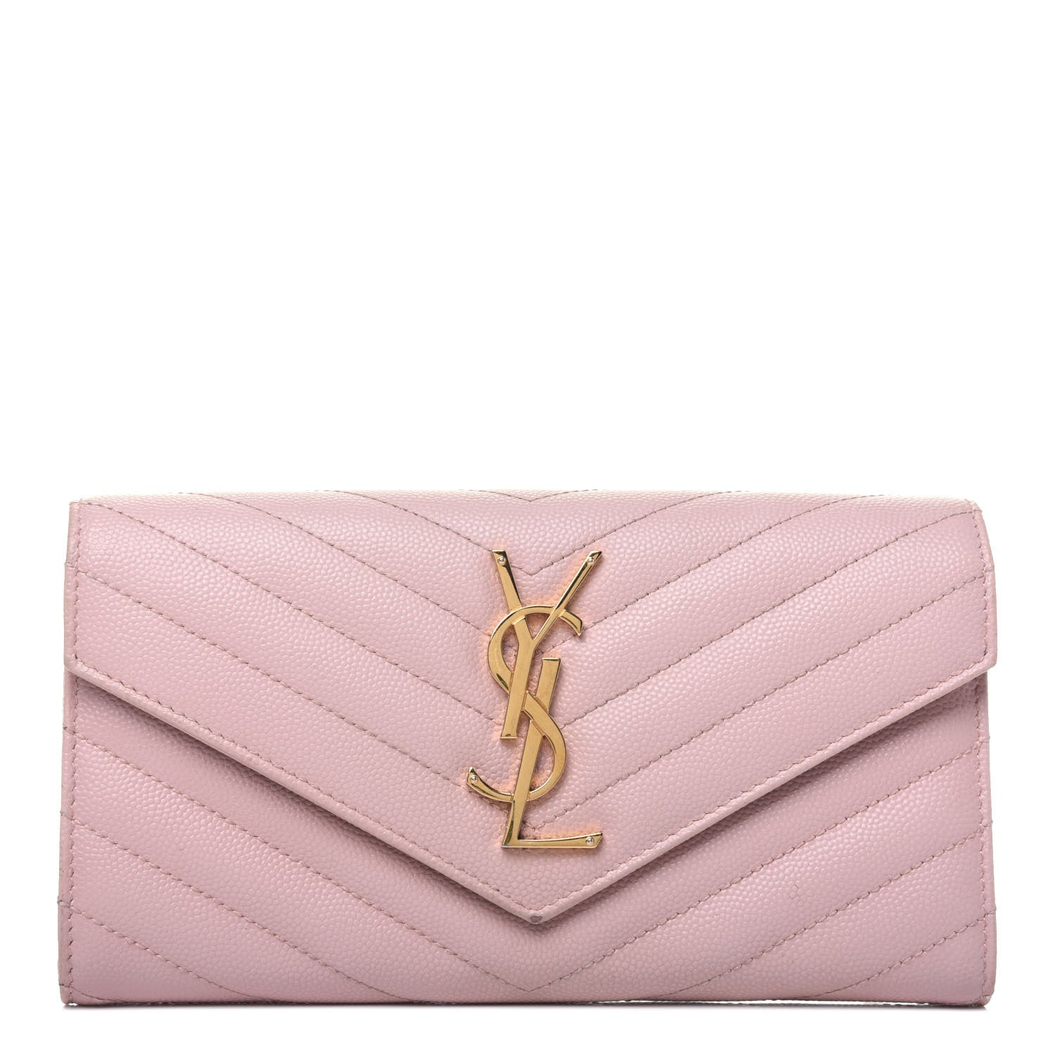 Saint Laurent Grain De Poudre Matelasse Chevron Monogram Flap Wallet Pale Pink 1 of 20