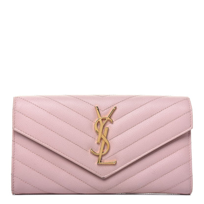 Saint Laurent Grain De Poudre Matelasse Chevron Monogram Flap Wallet Pale Pink 1 of 20