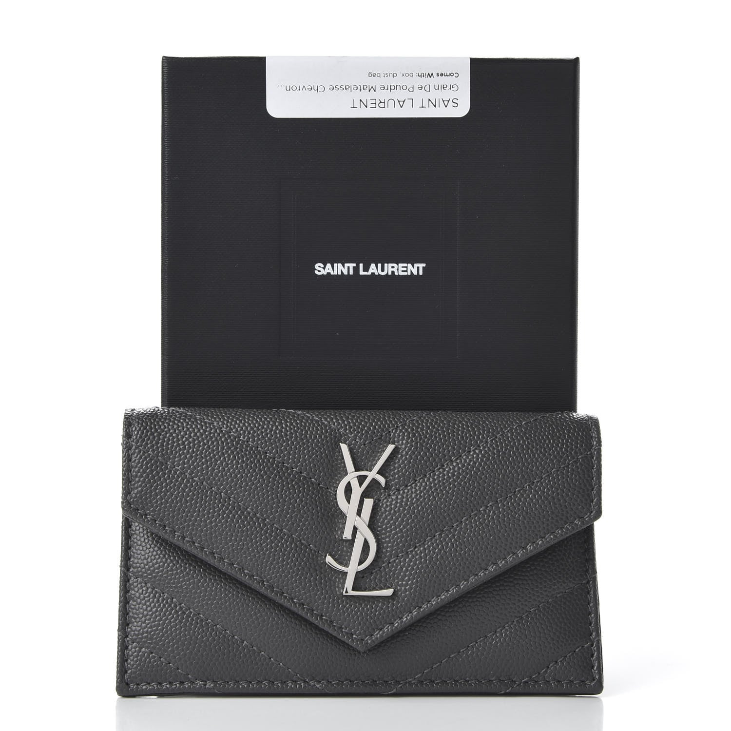 Saint Laurent Grain De Poudre Matelasse Chevron Monogram Compact Wallet Storm 10 of 10