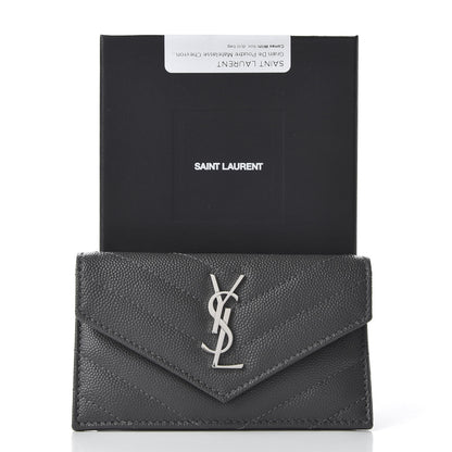Saint Laurent Grain De Poudre Matelasse Chevron Monogram Compact Wallet Storm 10 of 10