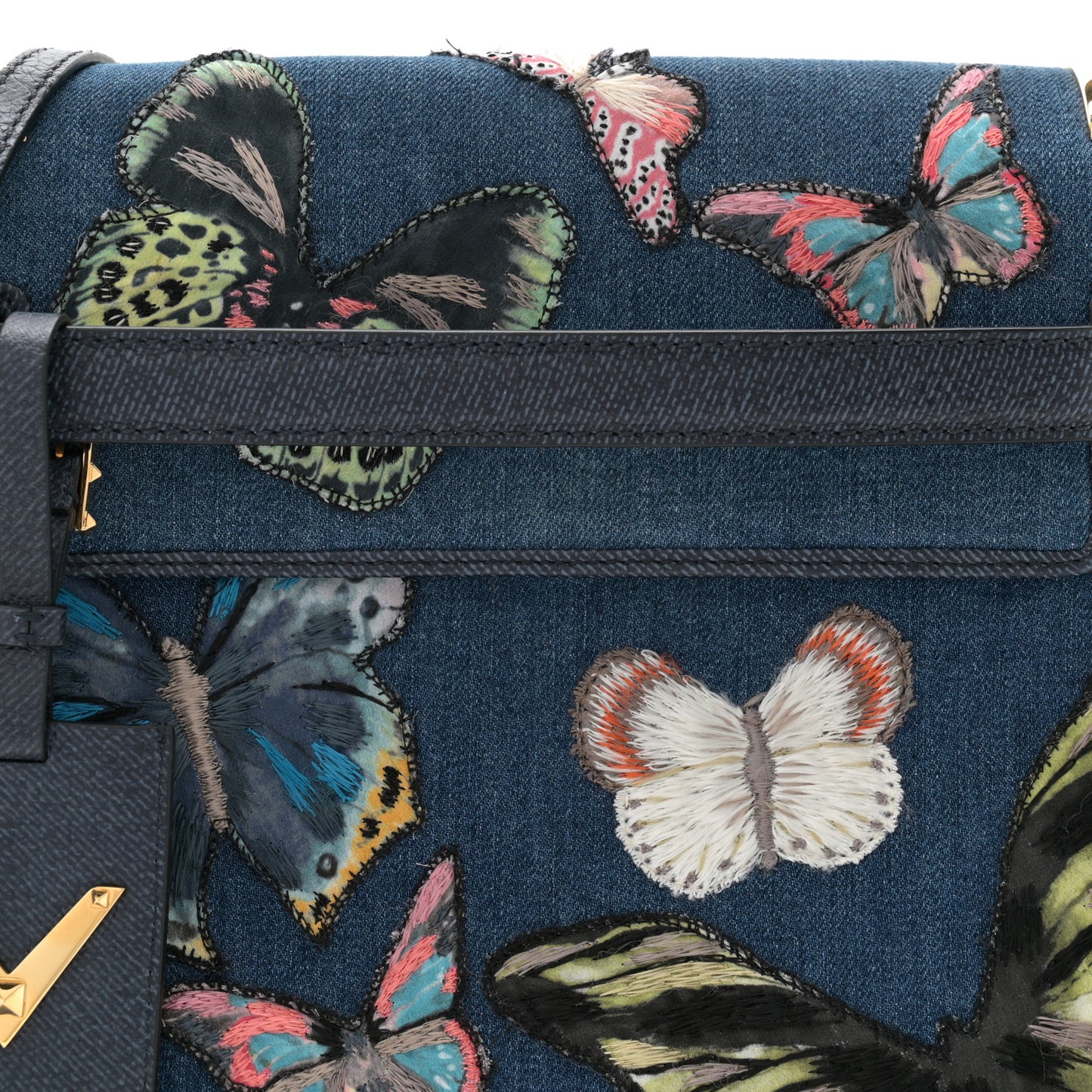 Denim Butterfly Embroidered My Rockstud Frame Bag Light Denim Multicolor