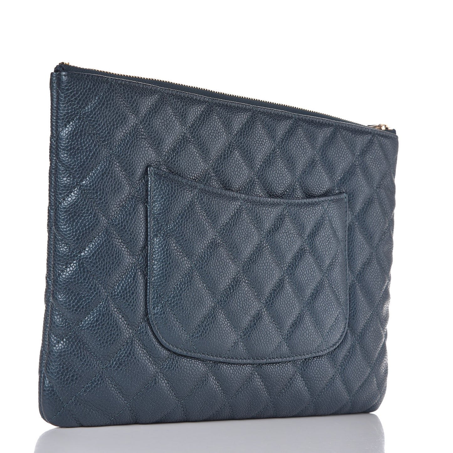 Iridescent Caviar Quilted Medium Cosmetic Case Dark Blue