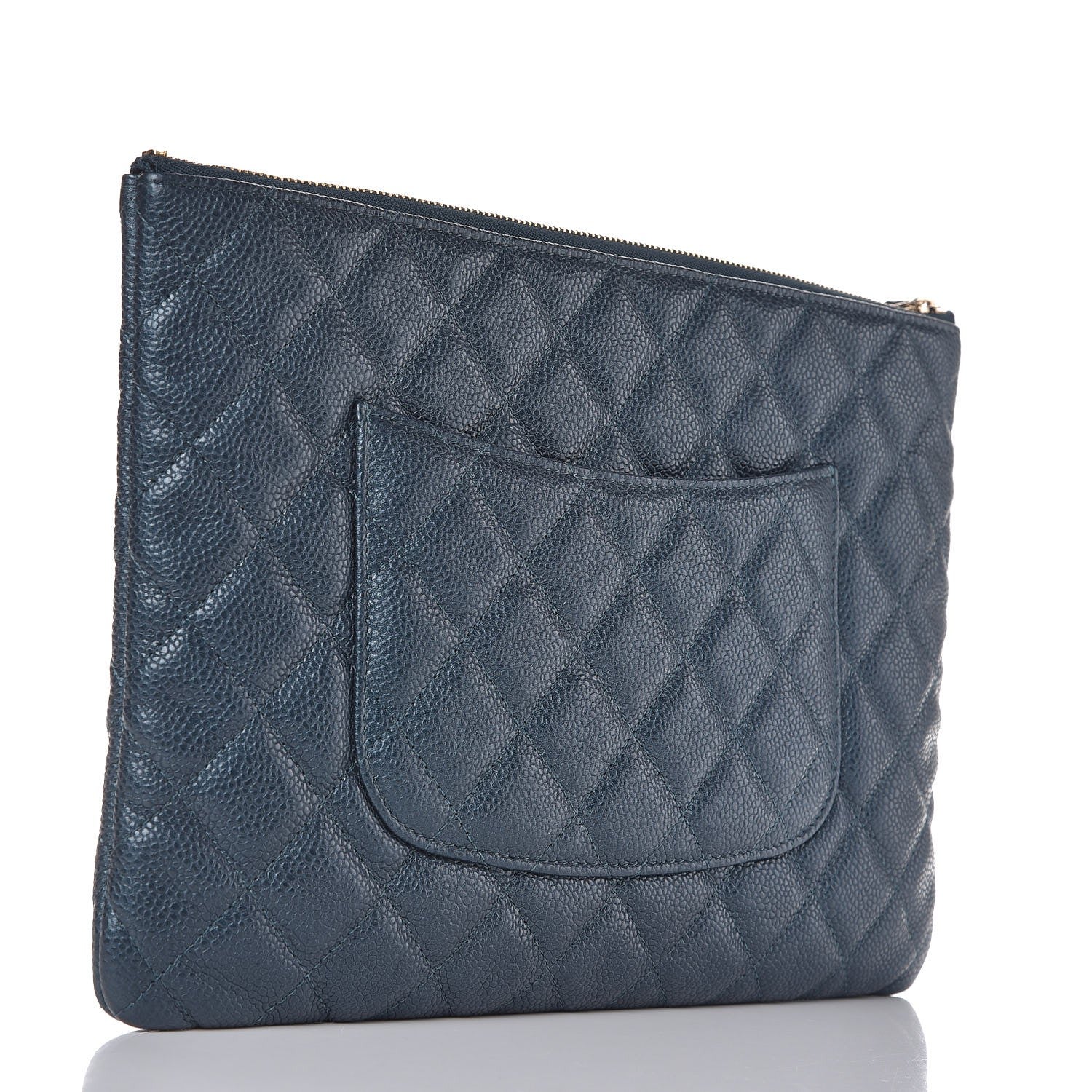 Chanel Iridescent Caviar Quilted Medium Cosmetic Case Dark Blue 3 of 8