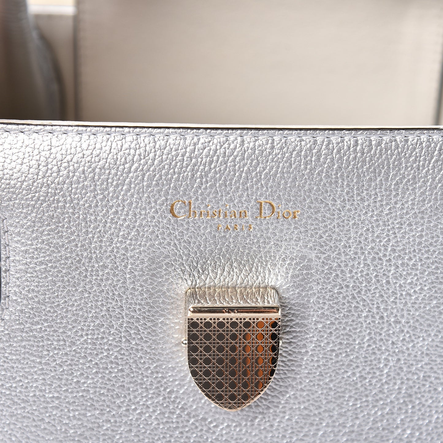 Metallic Grained Calfskin Medium Diorever Flap Silver
