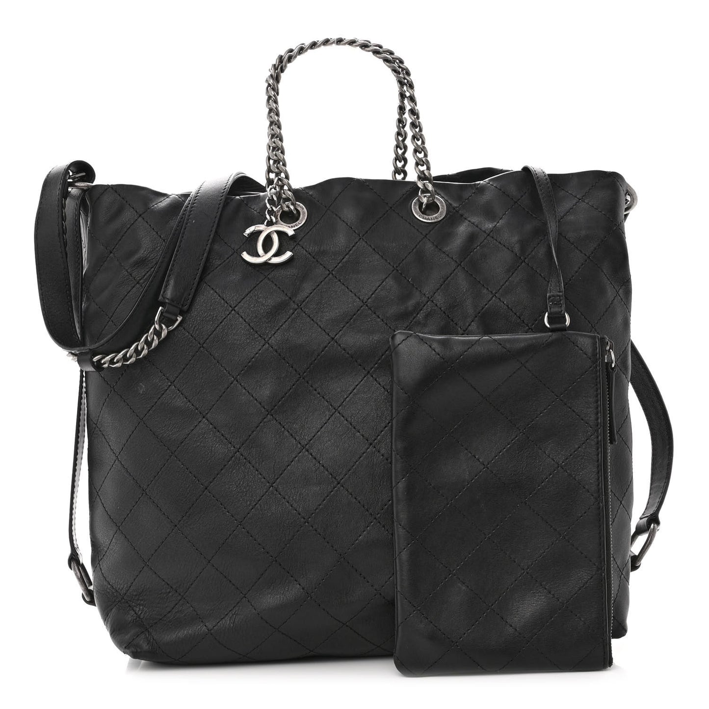 Calfskin Stitched Large Hobo Black