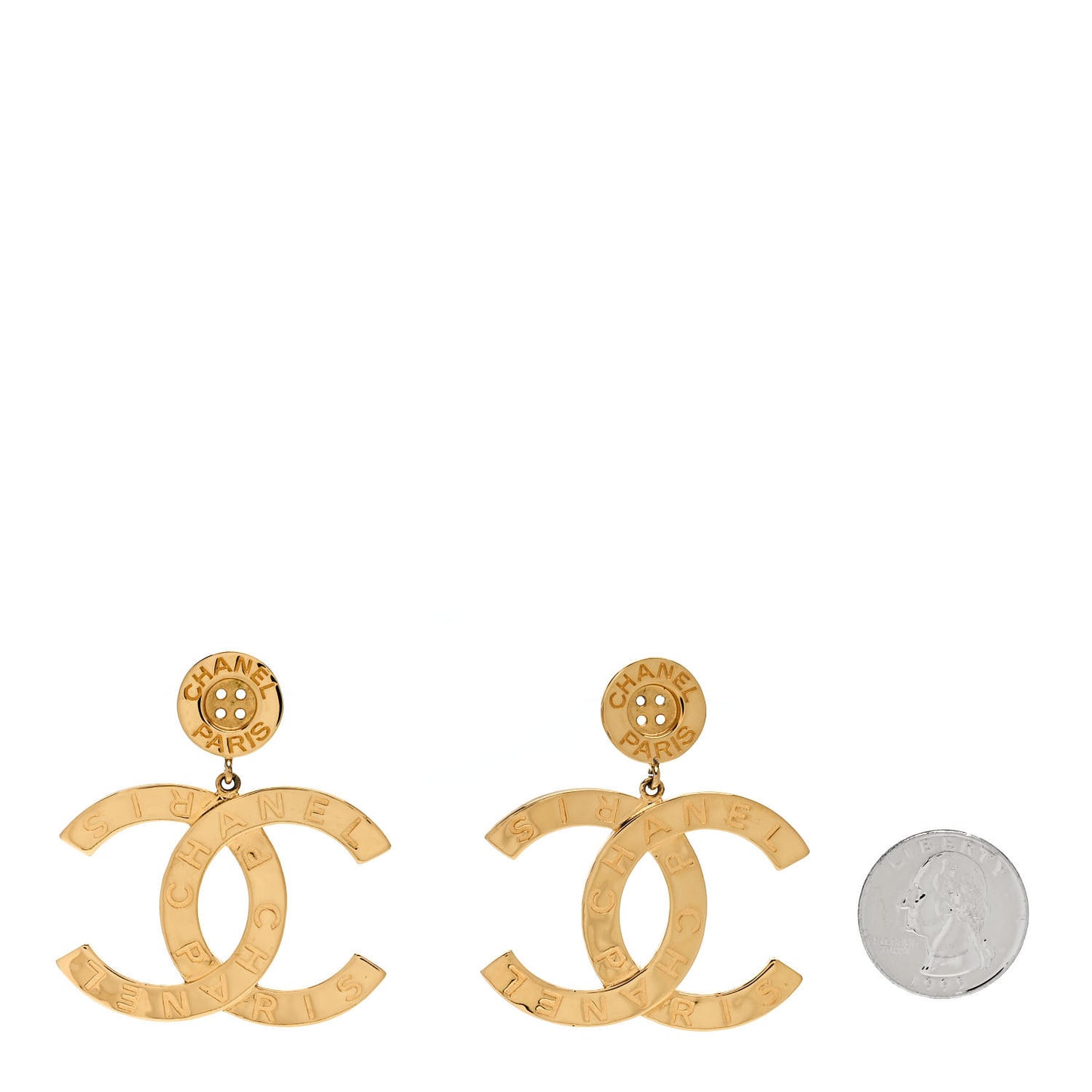 Metal Large Paris Button Earrings Gold
