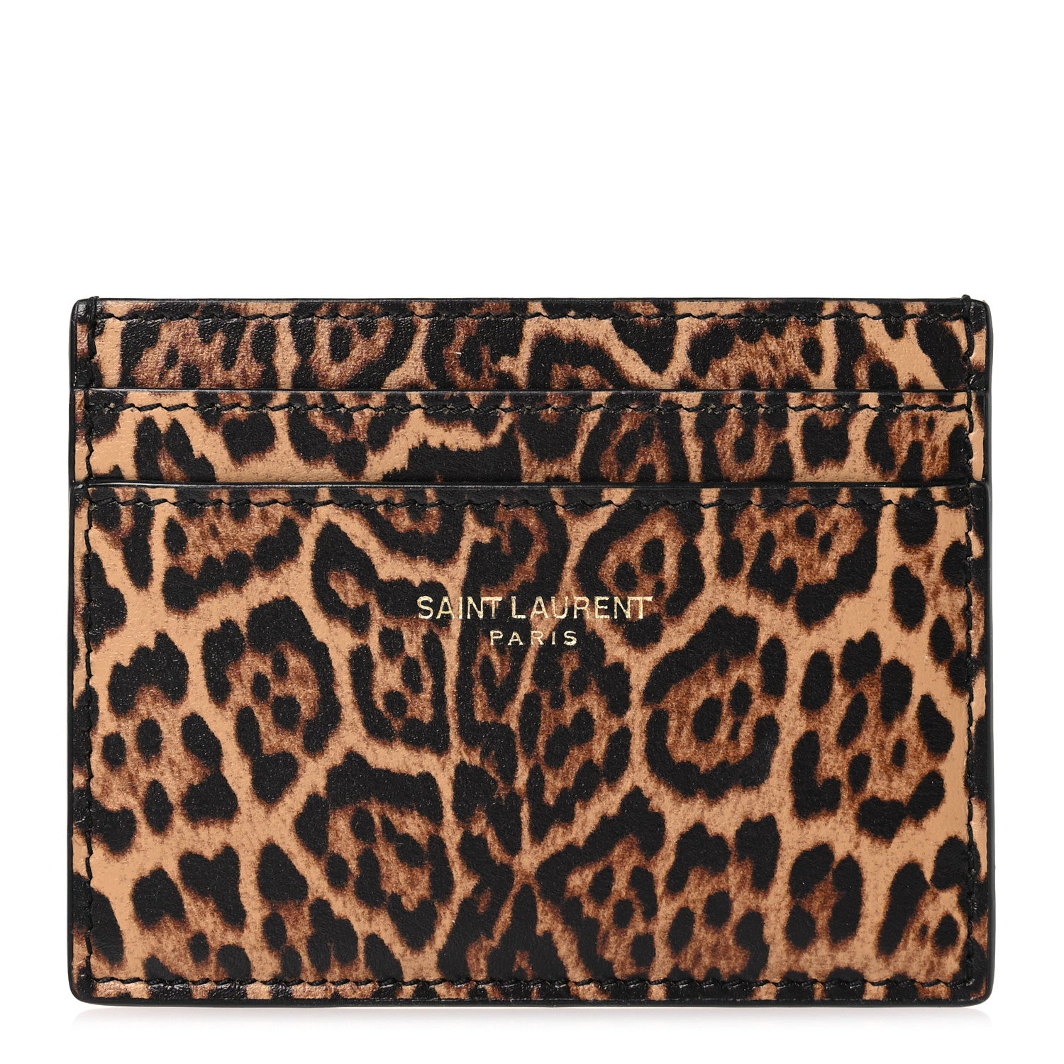 Saint Laurent Calfskin Leopard Printed Cassandra Credit Card Case Toffee 1 of 7