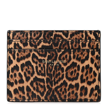 Saint Laurent Calfskin Leopard Printed Cassandra Credit Card Case Toffee 1 of 7