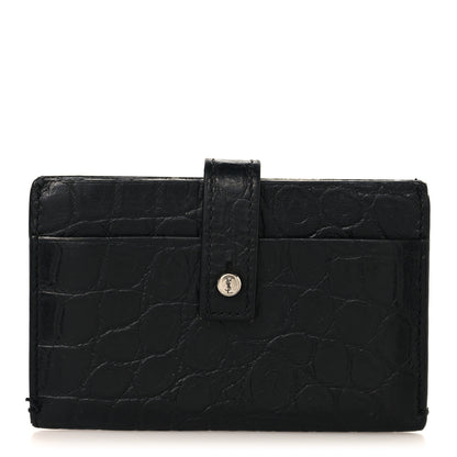 Saint Laurent Calfskin Crocodile Embossed Sac De Jour Card Case Black 1 of 8