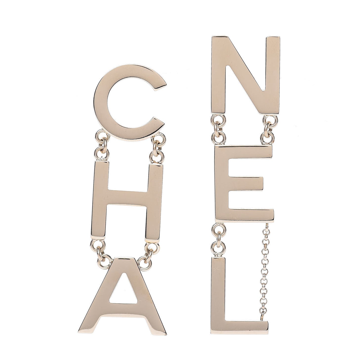 Metal Cha-Nel Logo Drop Earrings Gold