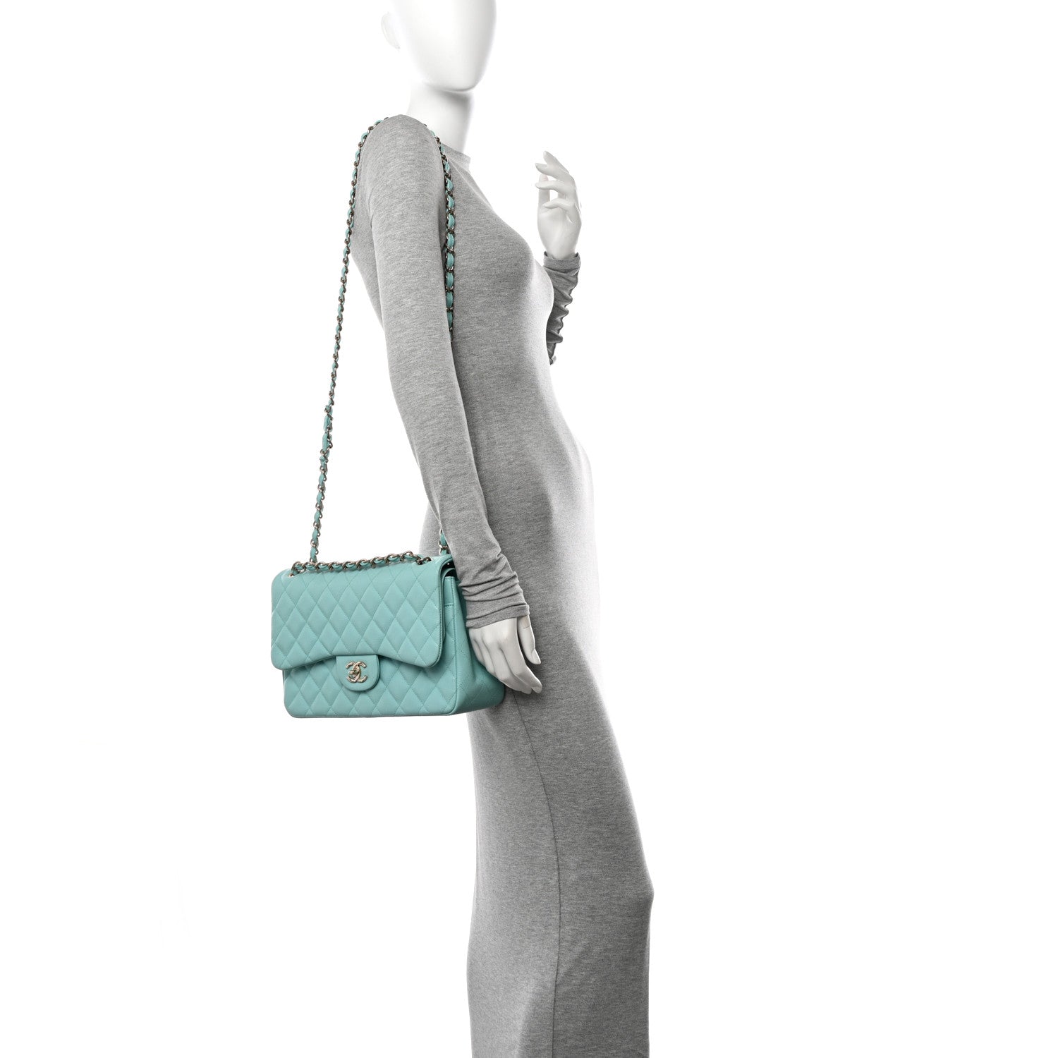 Chanel Caviar Quilted Jumbo Double Flap Light Blue 2 of 13