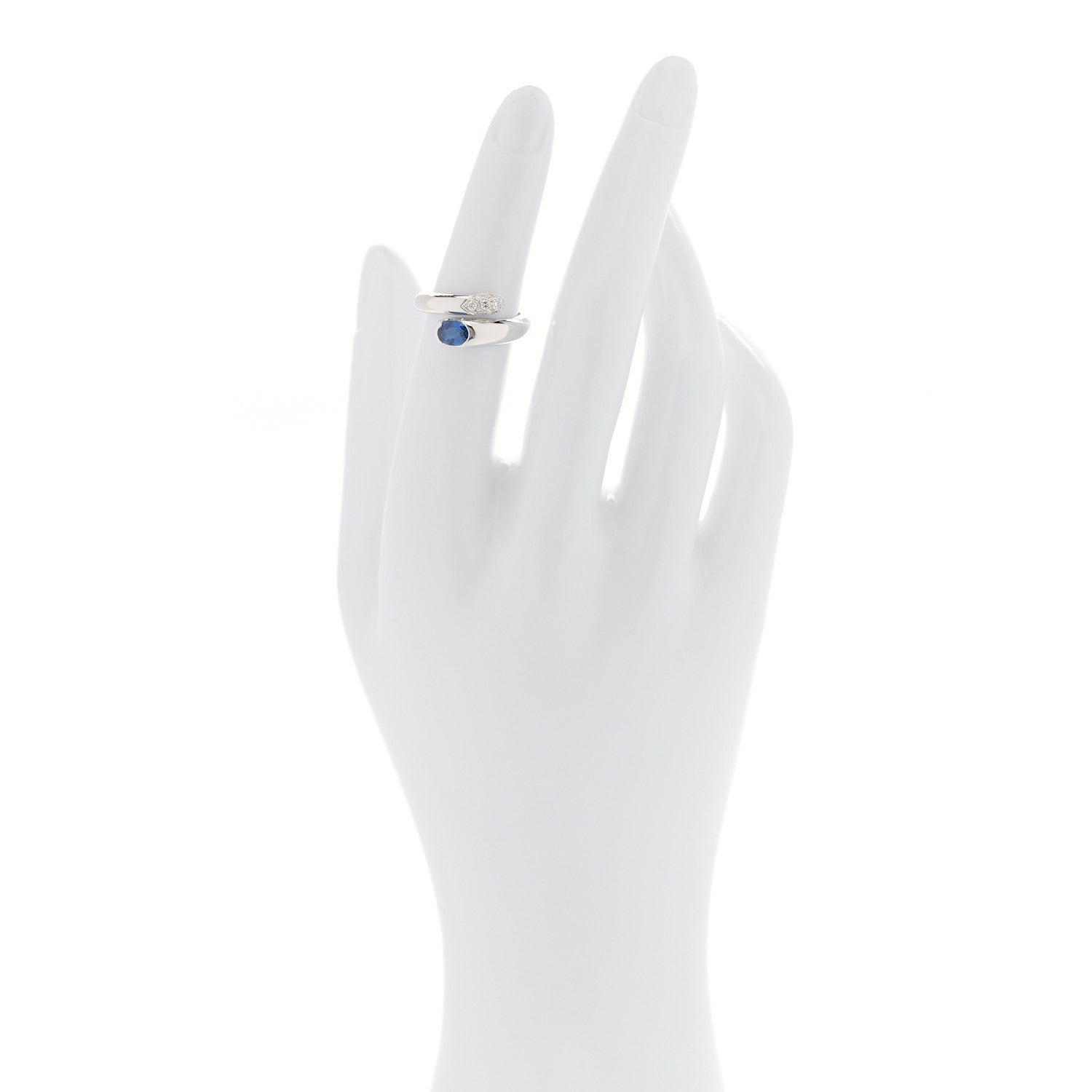Bulgari 18K White Gold Diamond Blue Sapphire Astrea Bypass Ring 50 5.25 2 of 4