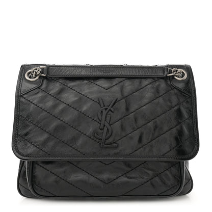 Saint Laurent Crinkled Calfskin Matelasse Monogram Medium Niki Chain Satchel Black 1 of 10
